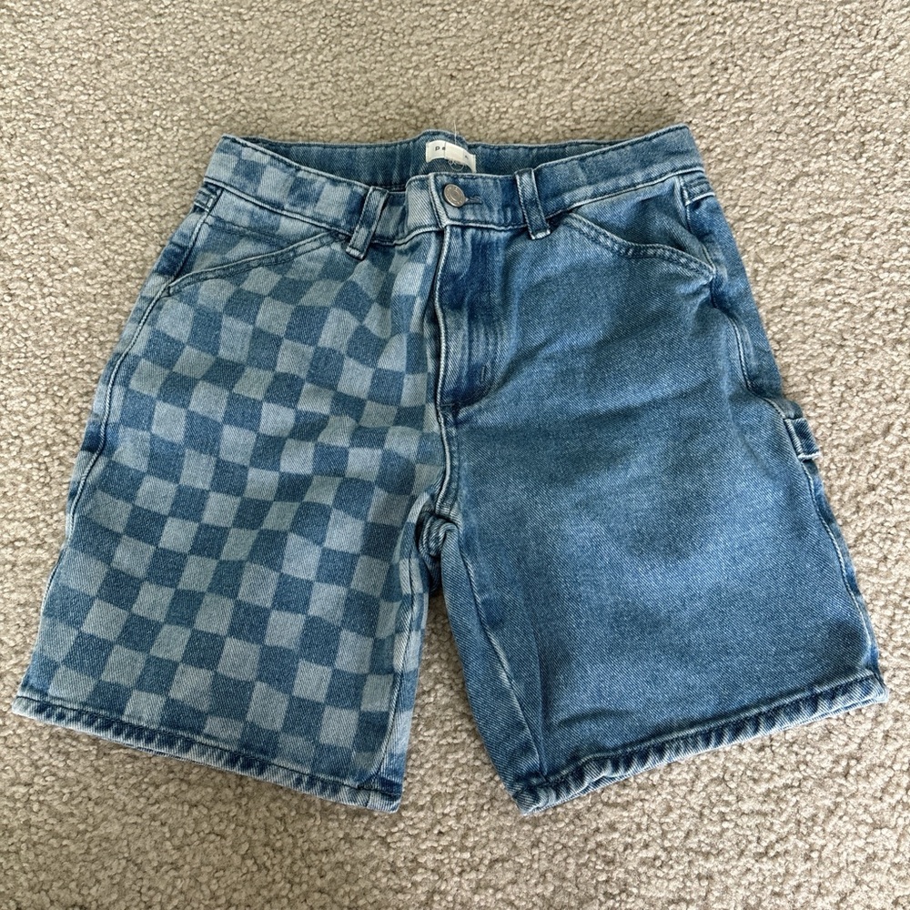 PacSun Kids Blue Checkered Denim Shorts